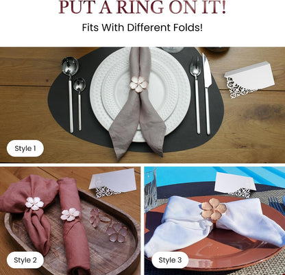 Napkin Rings Set of 6 Rose Gold Flower Napkin Rings, 24 Place Cards for Elegant Table Decoration, Holiday Family Dinner Party, Easter, Christmas, Thanksgiving, Gift, Birthday, Wedding