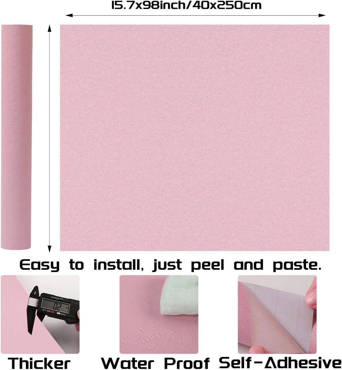 Peel and Stick Wallpaper Pink Silk Wall Paper - 15.7 x 98 Inch Self Adhesive Wallpaper Peel and Stick, Easy to Paste Wall Contact Paper for Stand Liner, Table and Door Makeover Decor