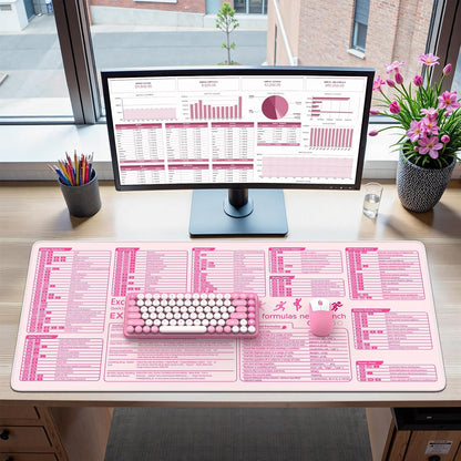 Pink Excel Cheat Sheet Desk Mat with Excel for Dummies