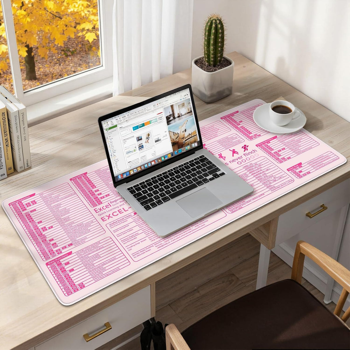 Pink Excel Cheat Sheet Desk Mat with Excel for Dummies