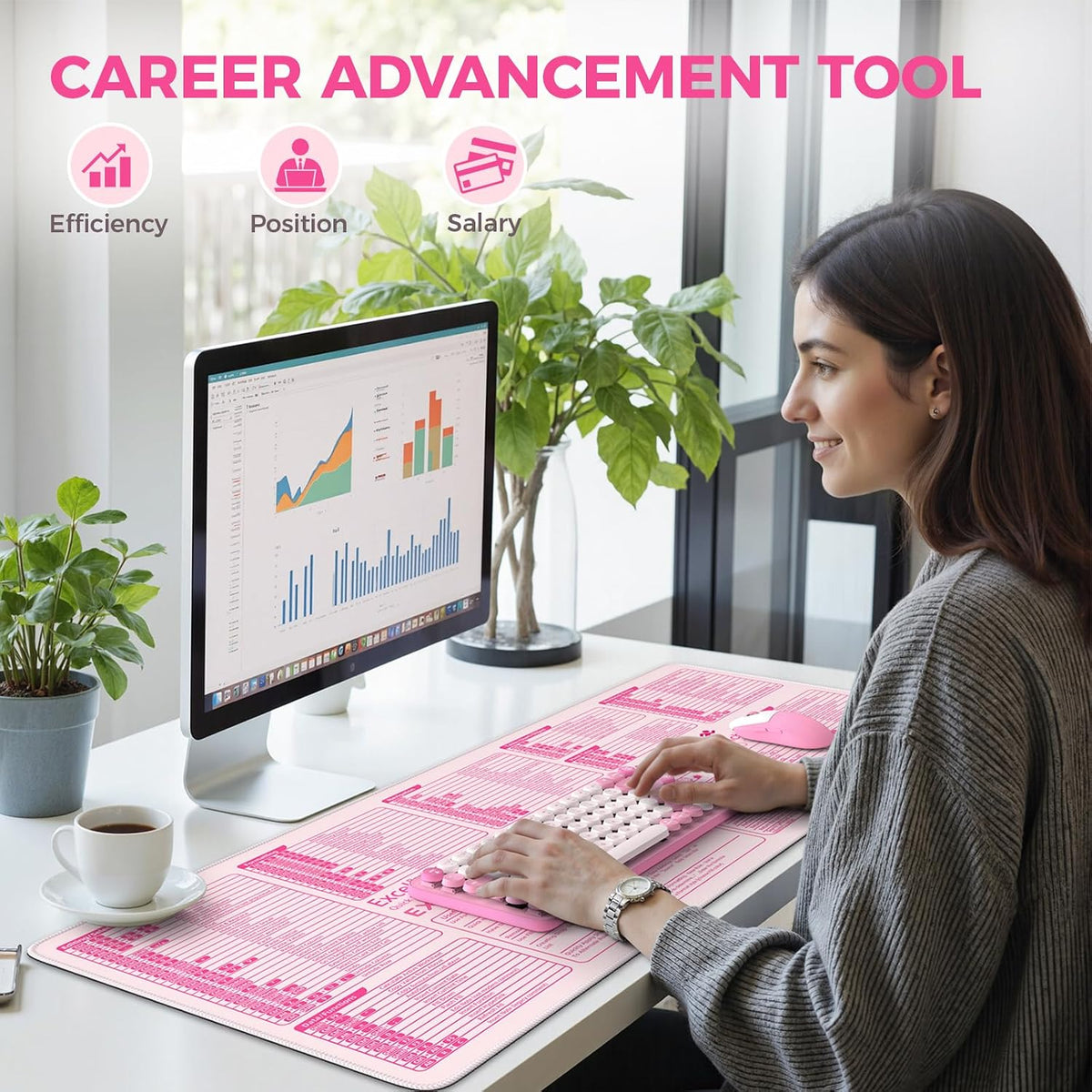 Pink Excel Cheat Sheet Desk Mat with Excel for Dummies
