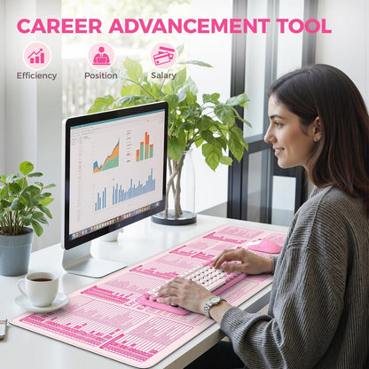 Pink Excel Cheat Sheet Desk Mat with Excel for Dummies