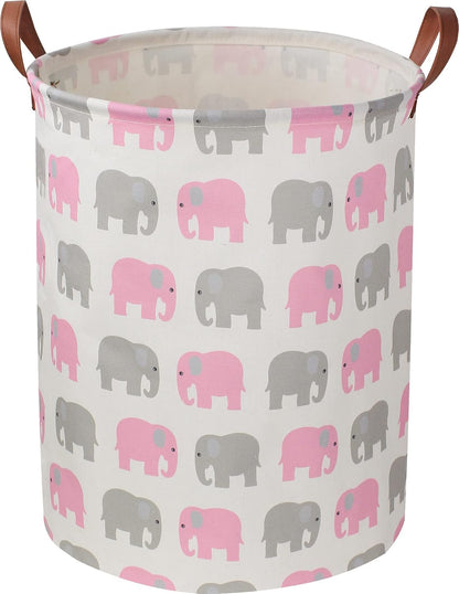 Laundry Basket,Waterproof Hamper,Clothes Hampers for Nursery,Gift Basket,Room Decor,Collapsible Storage Basket (Pink Elephant)