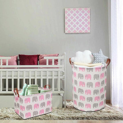 Laundry Basket,Waterproof Hamper,Clothes Hampers for Nursery,Gift Basket,Room Decor,Collapsible Storage Basket (Pink Elephant)