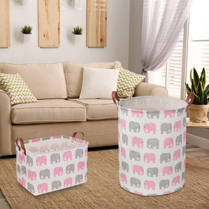 Laundry Basket,Waterproof Hamper,Clothes Hampers for Nursery,Gift Basket,Room Decor,Collapsible Storage Basket (Pink Elephant)