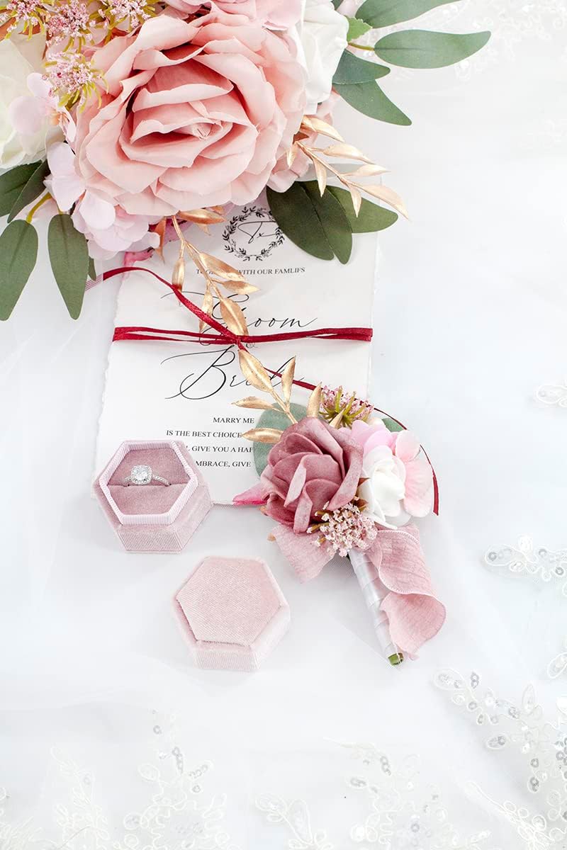 Dusty Rose Wrist Corsage and Boutonniere Set, Light Pink White