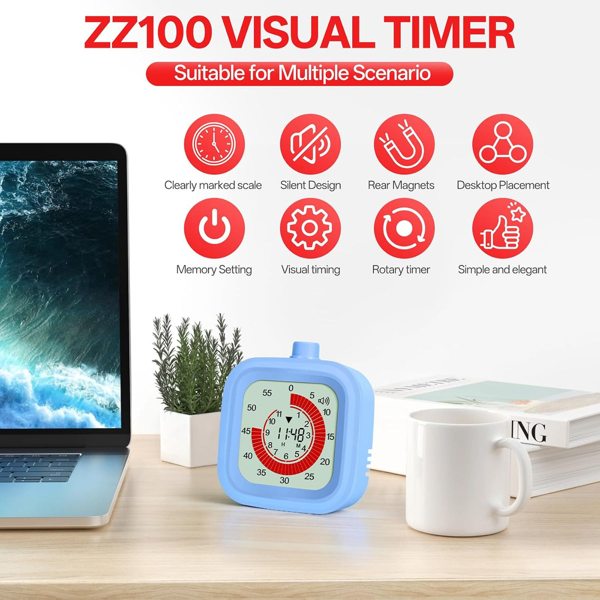 Digital Visual Timer for Kids 12hours Countdown countup Kitchen Timer Student Timer Gym Timer (Pink)
