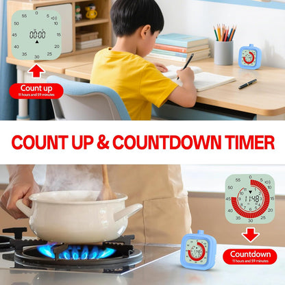 Digital Visual Timer for Kids 12hours Countdown countup Kitchen Timer Student Timer Gym Timer (Pink)