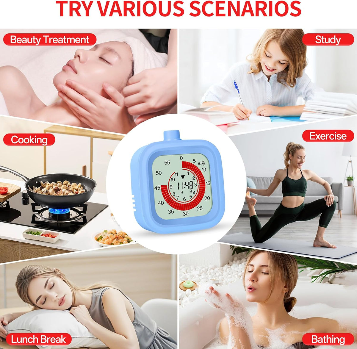 Digital Visual Timer for Kids 12hours Countdown countup Kitchen Timer Student Timer Gym Timer (Pink)