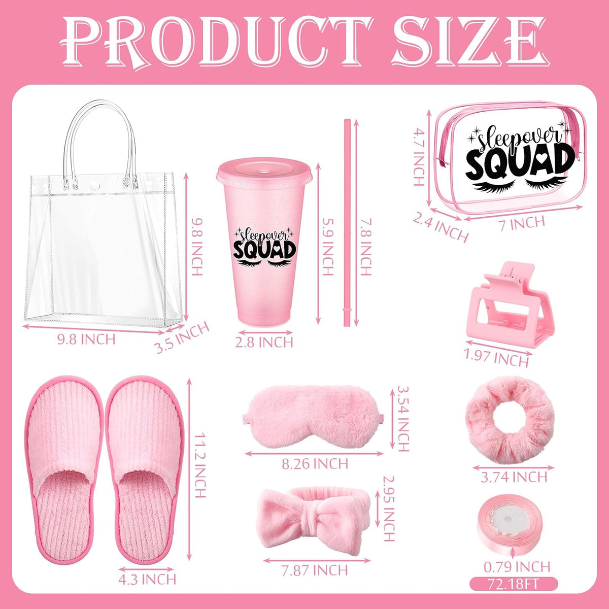6 Sets Pink Sleepover Party Supplies Birthday Squad Spa Theme