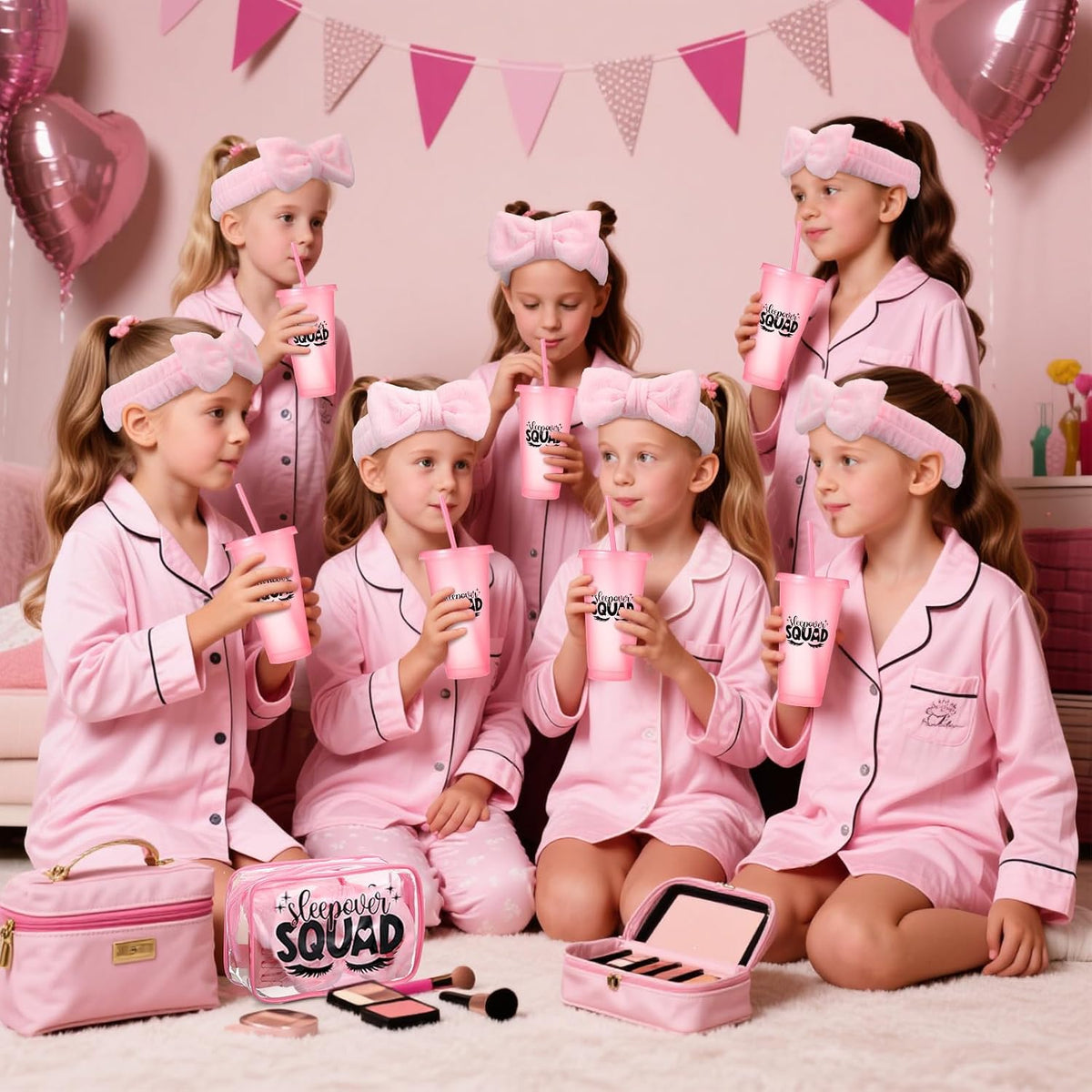 6 Sets Pink Sleepover Party Supplies Birthday Squad Spa Theme