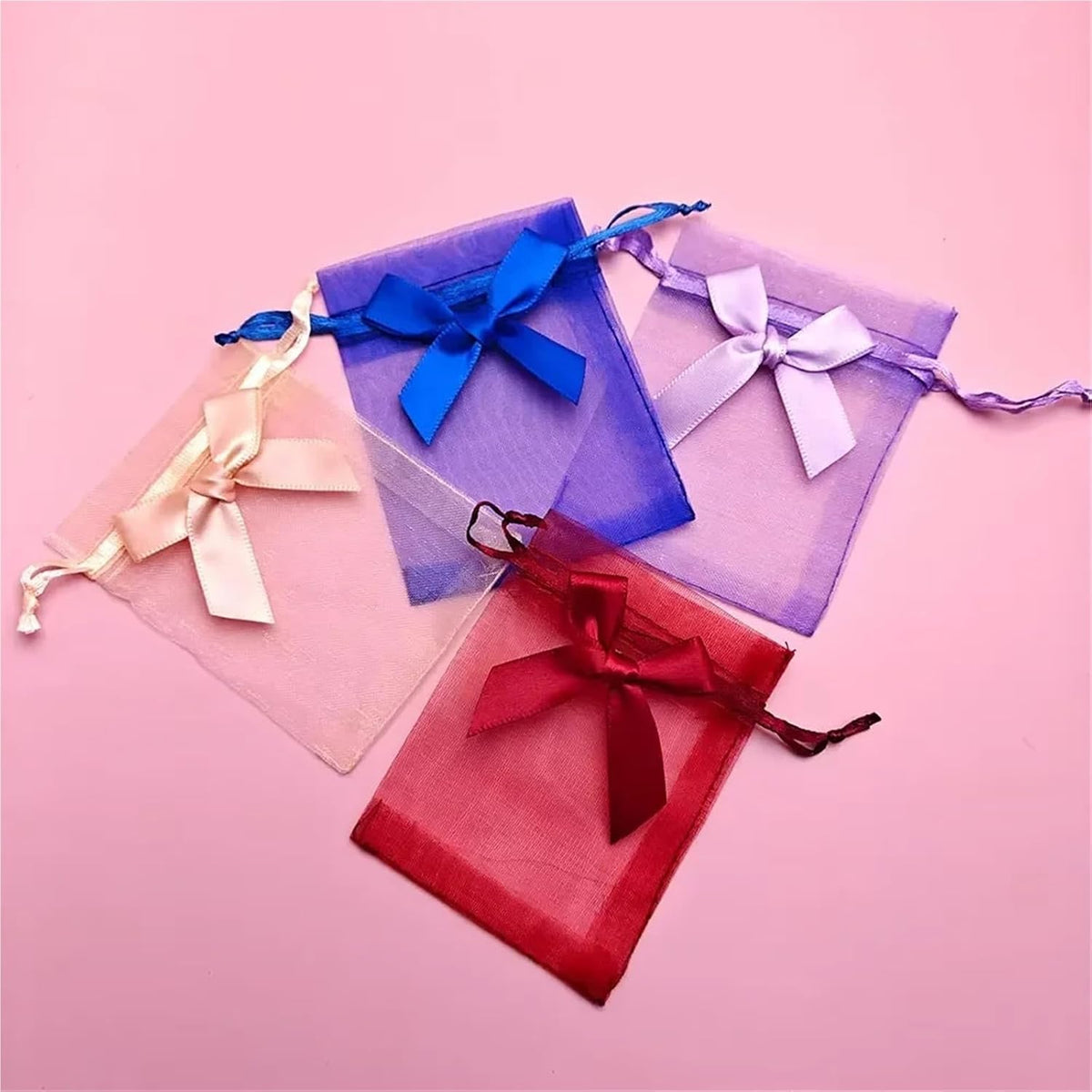 Cookie Packaging Bag 100pcs Bowknot Organza Gift Bag 7x9 9x12 10x15 Jewelry Bags Wedding Party Jewelry Candy Drawstring Packaging Pouch Gift Bag(Peach,9x12cm)