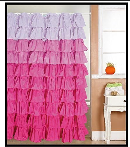 Ruffled Multi-Color Pink Fabric Shower Curtain size 72 x 72 inch