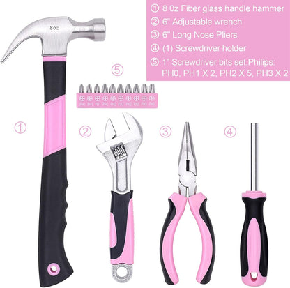 15-Piece Pink Tool Kit, Home Tool Set for Women