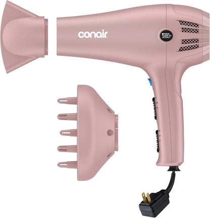 Hair Dryer with Diffuser & Concentrator, 1875W, Matte Light Pink