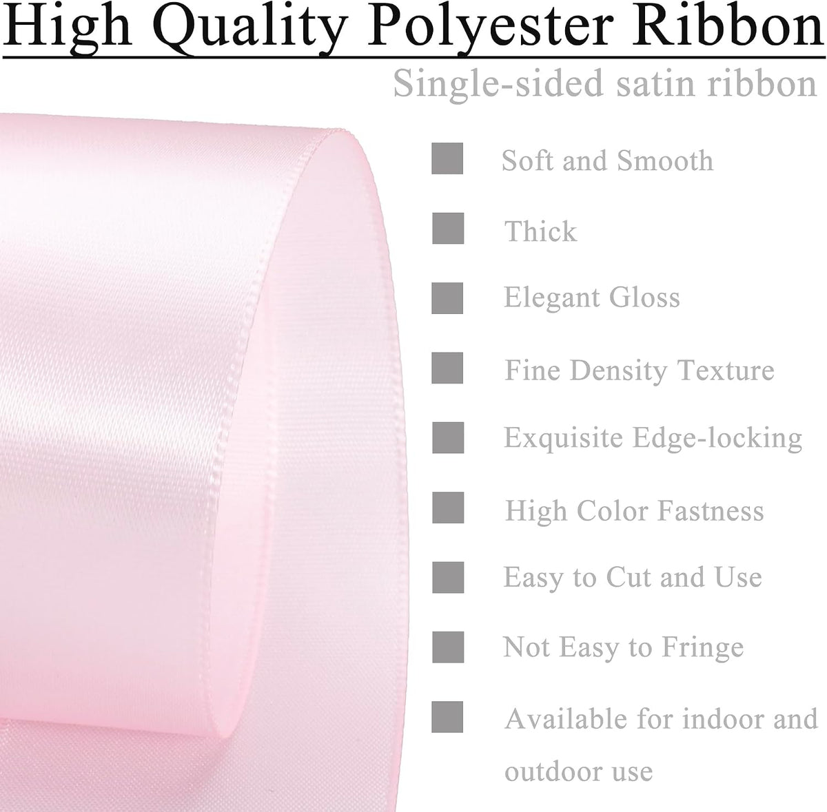 Light Pink Ribbon 1 Inch x 50 Yards, Single Face Polyester Satin Ribbon for Gift Wrapping, Handmade Roses, Christmas, Wedding, Birthday Party Decorations