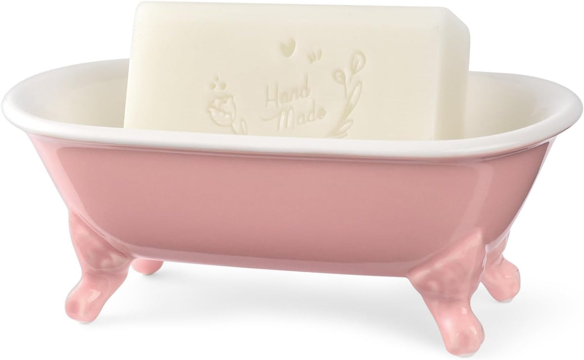 6.5" Ceramic Mini Clawfoot Bathtub Soap Dish,Bar Soap Holder,Rose