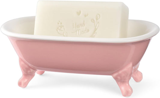 6.5" Ceramic Mini Clawfoot Bathtub Soap Dish,Bar Soap Holder,Rose