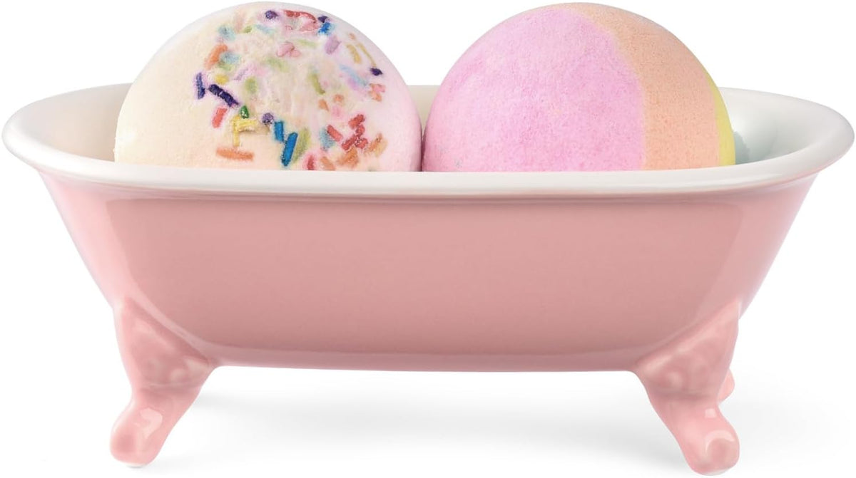 6.5" Ceramic Mini Clawfoot Bathtub Soap Dish,Bar Soap Holder,Rose