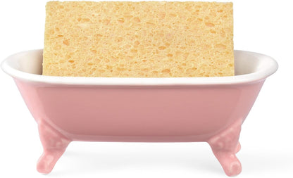 6.5" Ceramic Mini Clawfoot Bathtub Soap Dish,Bar Soap Holder,Rose