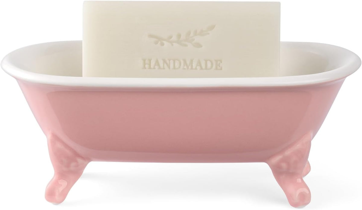 6.5" Ceramic Mini Clawfoot Bathtub Soap Dish,Bar Soap Holder,Rose