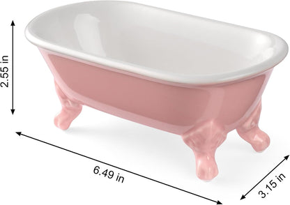 6.5" Ceramic Mini Clawfoot Bathtub Soap Dish,Bar Soap Holder,Rose