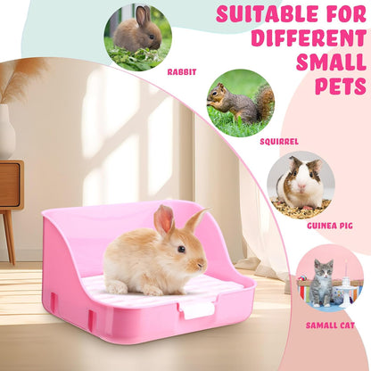 15 Pcs Rabbit Starter Kit Small Rabbit Litter Box Girls Gift Animal Grooming Kit Bunny Toys Bowl Blankets with Cleaning Set for Guinea Pig Accessories(Pink)