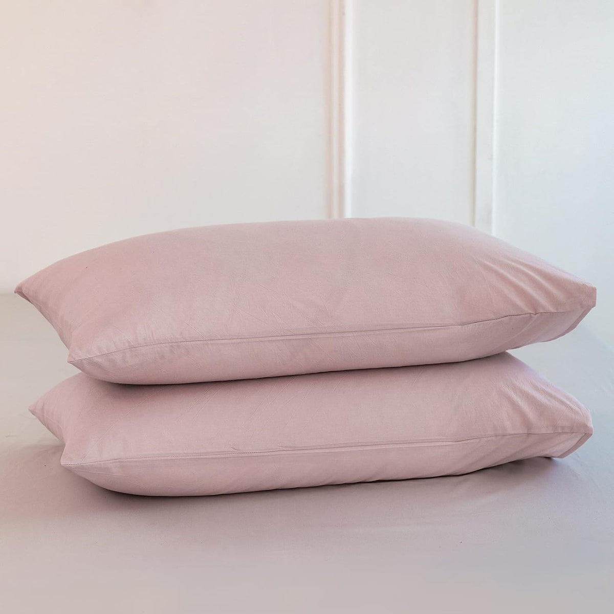 Pillowcase Set of 2 100% Washed Cotton Linen-Like Queen