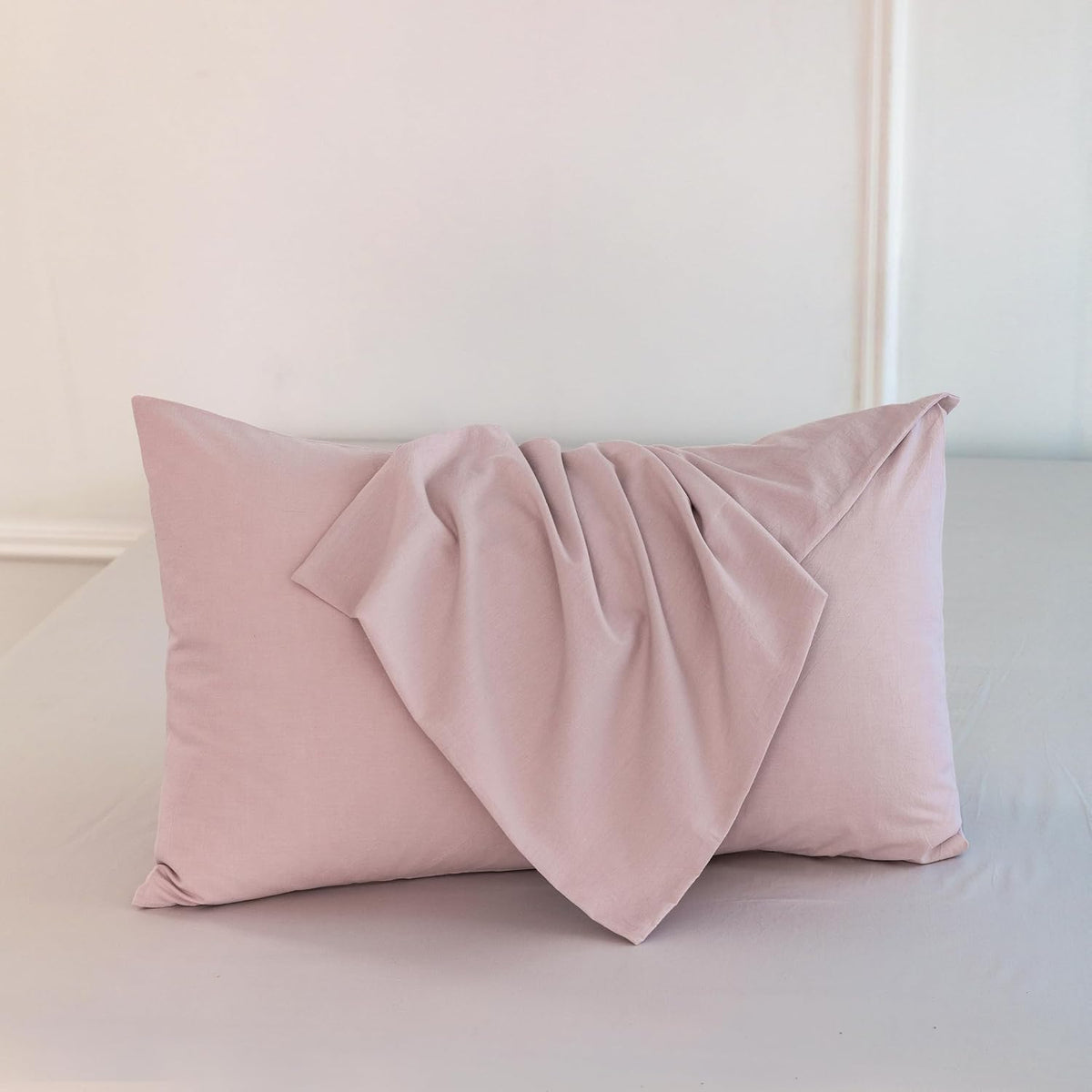 Pillowcase Set of 2 100% Washed Cotton Linen-Like Queen