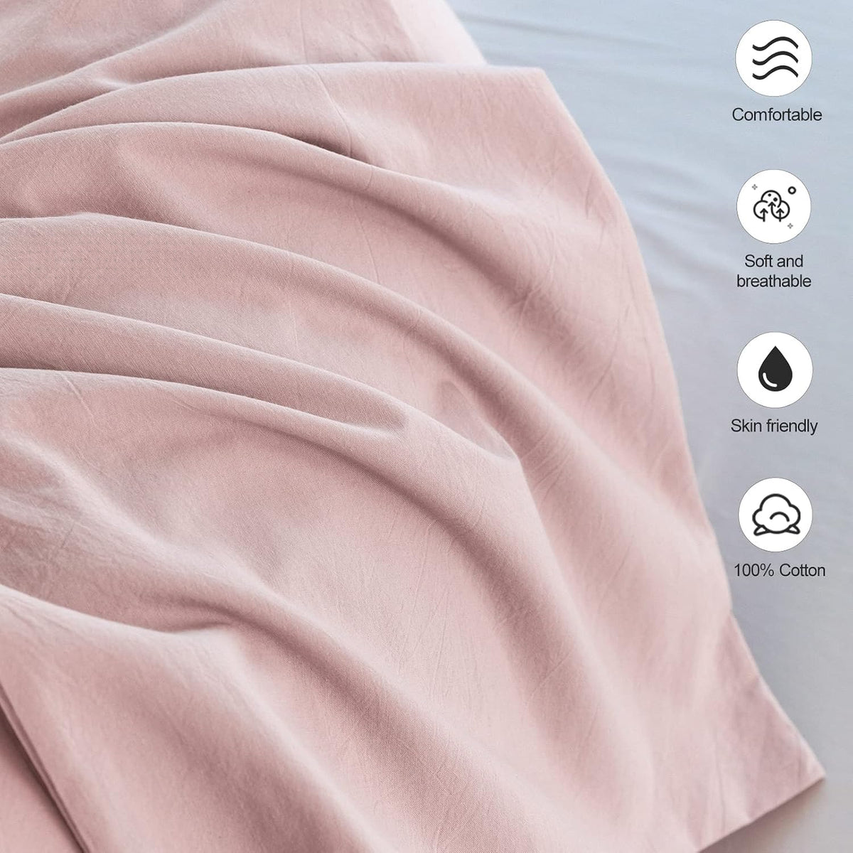Pillowcase Set of 2 100% Washed Cotton Linen-Like Queen