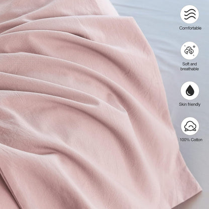 Pillowcase Set of 2 100% Washed Cotton Linen-Like Queen