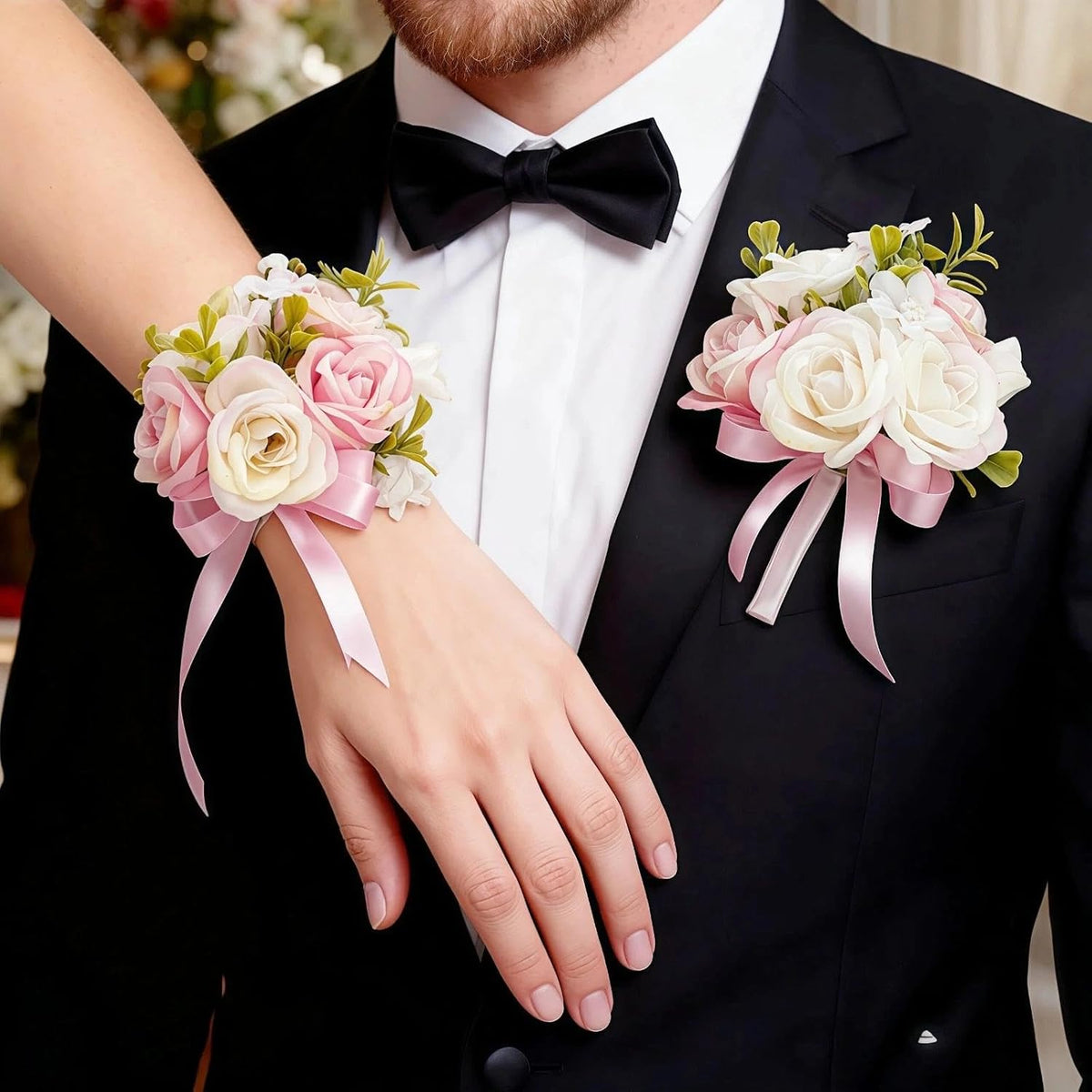 Pink Corsage and Boutonniere Set, 2PCS