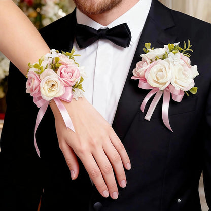 Pink Corsage and Boutonniere Set, 2PCS