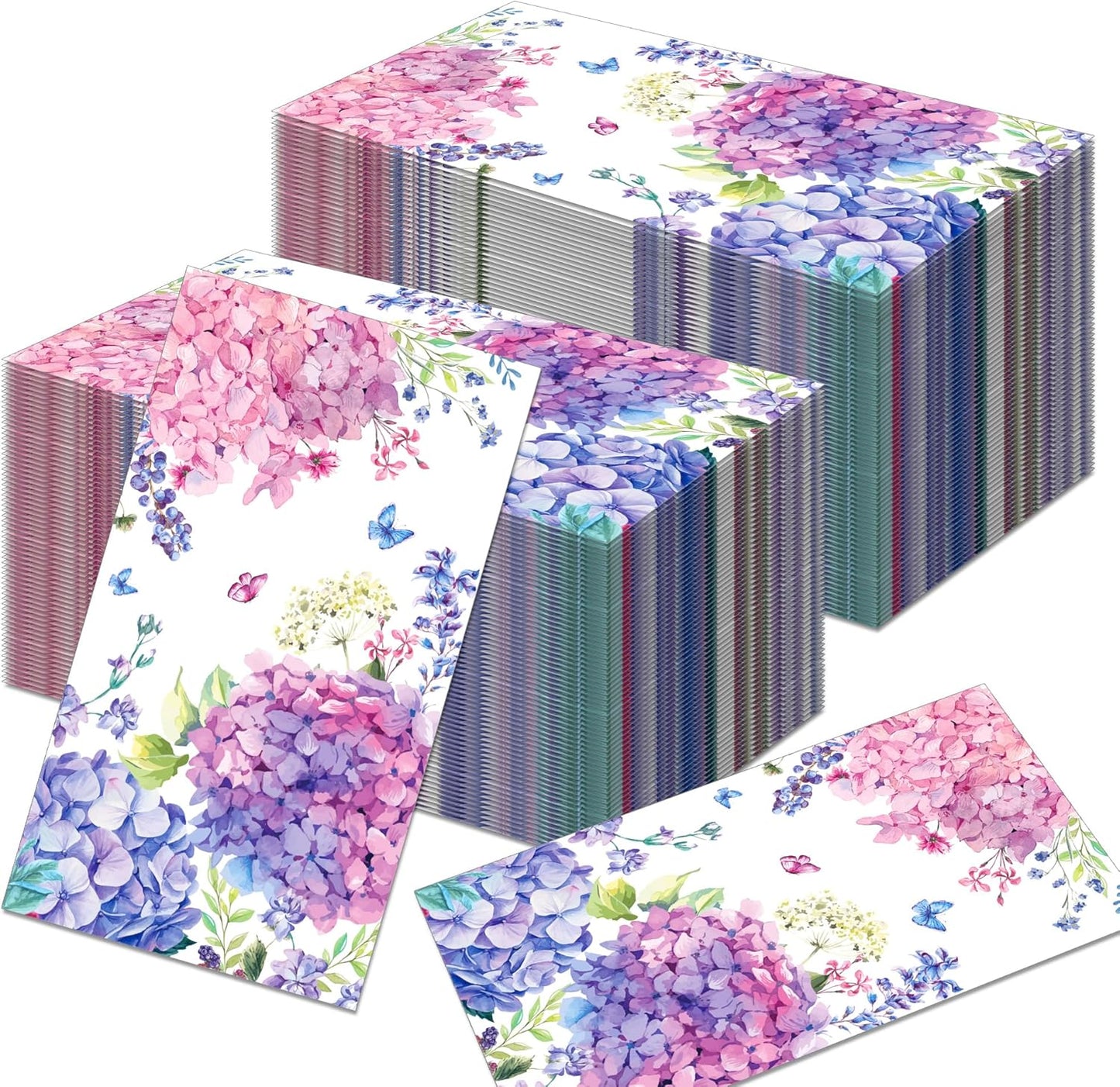 100Pcs Hydrangea Napkins Pink Purple Butterfly Flowers Disposable Napkins Floral Napkins Hand Towels for Kitchen Cocktail Guest Towels Wedding Birthday Baby Shower Party Supplies