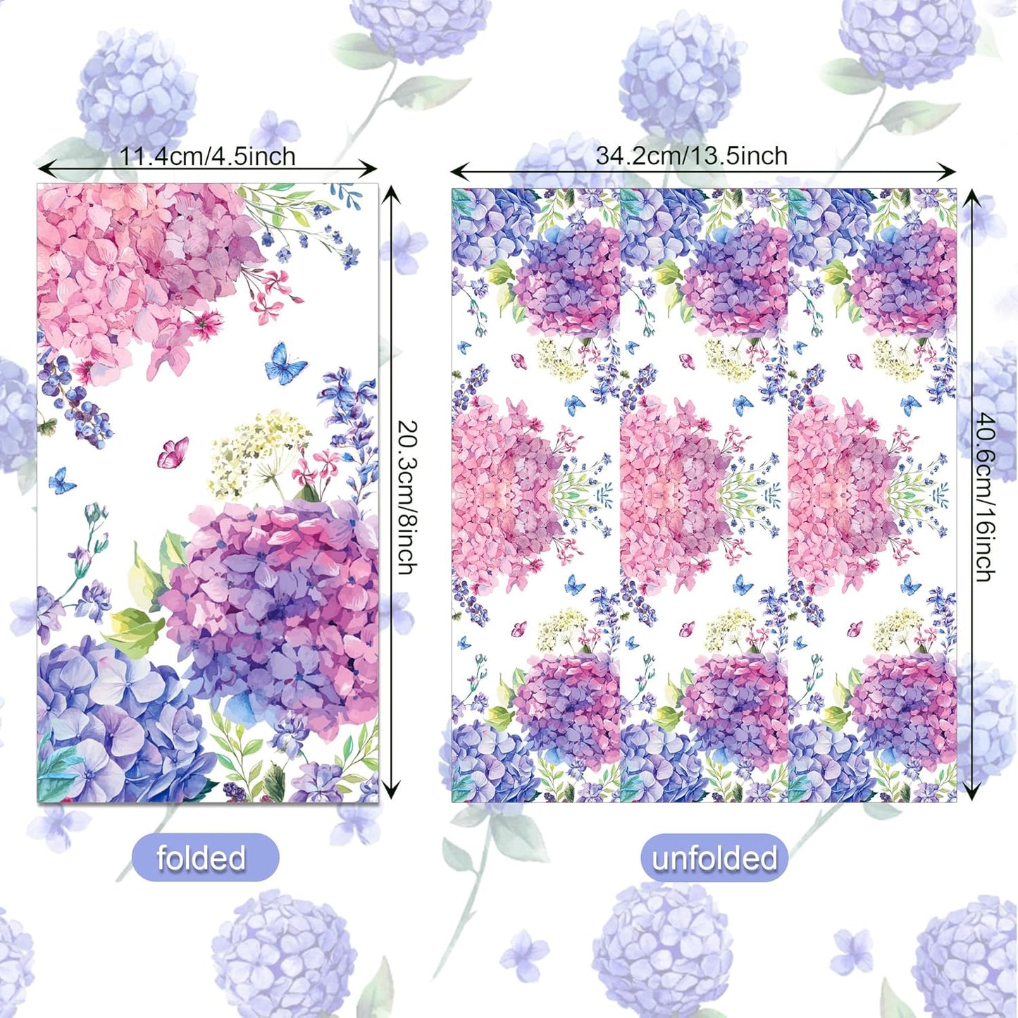 100Pcs Hydrangea Napkins Pink Purple Butterfly Flowers Disposable Napkins Floral Napkins Hand Towels for Kitchen Cocktail Guest Towels Wedding Birthday Baby Shower Party Supplies