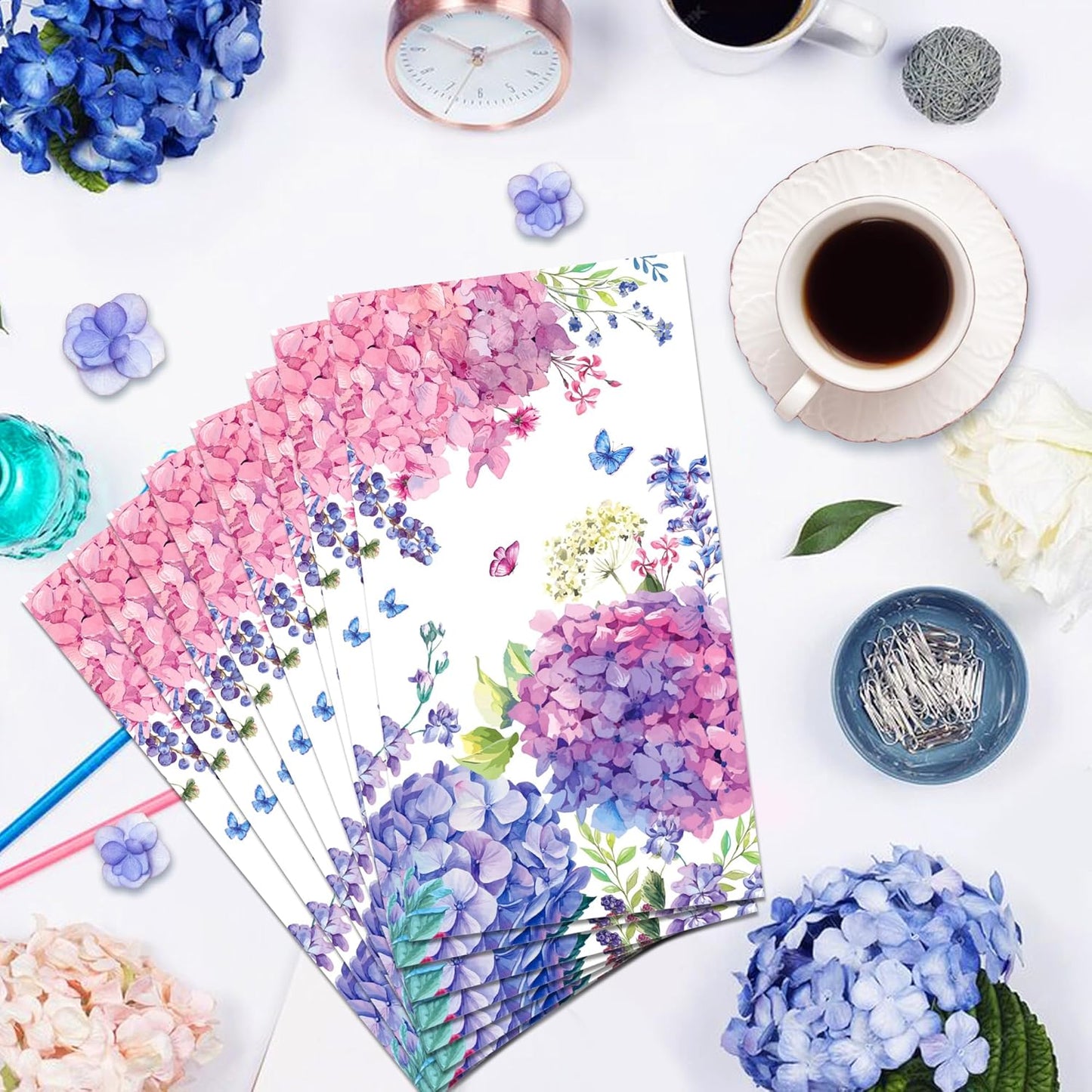 100Pcs Hydrangea Napkins Pink Purple Butterfly Flowers Disposable Napkins Floral Napkins Hand Towels for Kitchen Cocktail Guest Towels Wedding Birthday Baby Shower Party Supplies