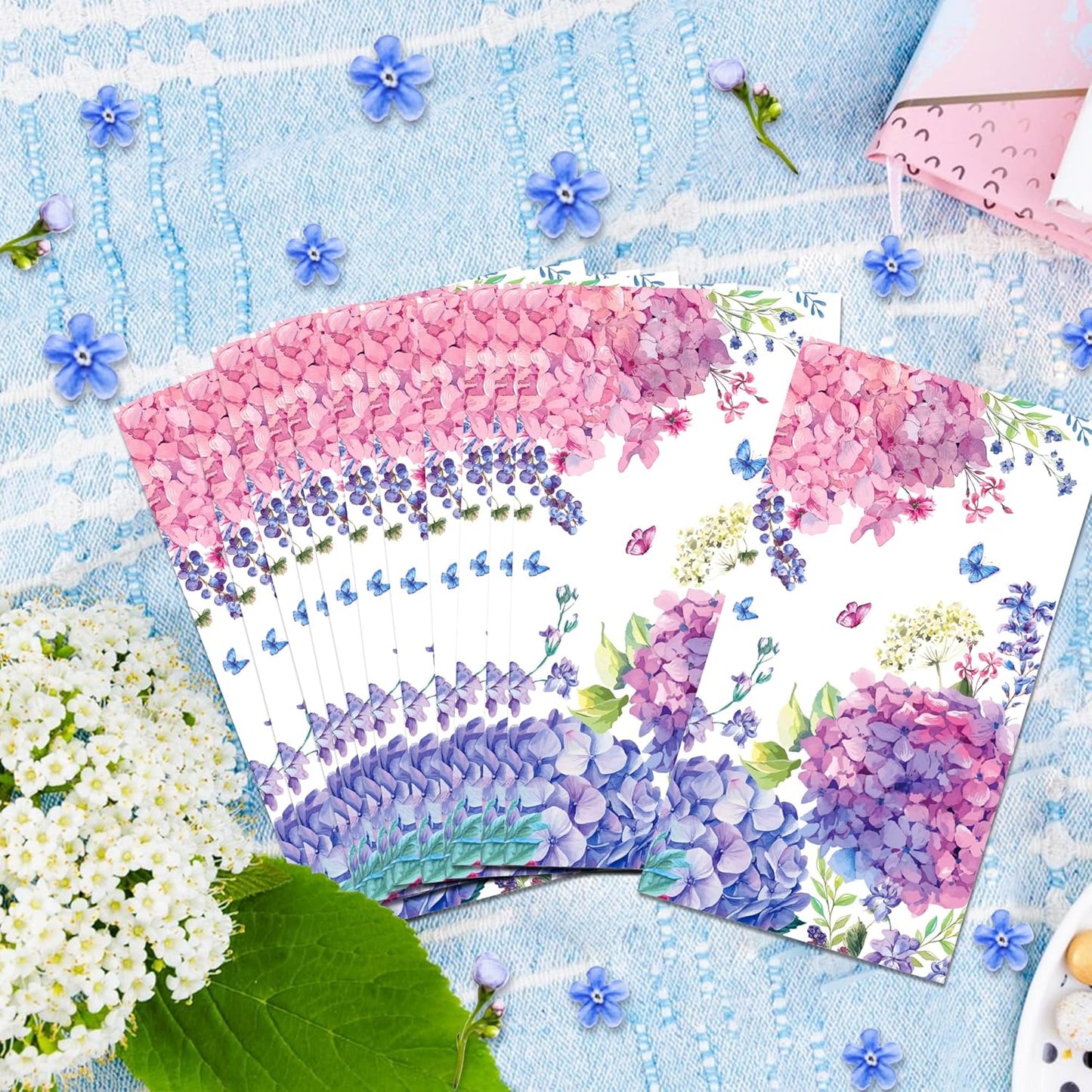 100Pcs Hydrangea Napkins Pink Purple Butterfly Flowers Disposable Napkins Floral Napkins Hand Towels for Kitchen Cocktail Guest Towels Wedding Birthday Baby Shower Party Supplies