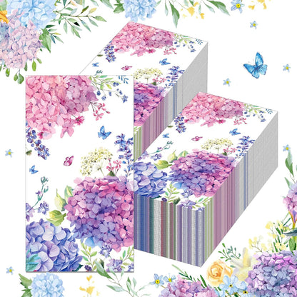 100Pcs Hydrangea Napkins Pink Purple Butterfly Flowers Disposable Napkins Floral Napkins Hand Towels for Kitchen Cocktail Guest Towels Wedding Birthday Baby Shower Party Supplies