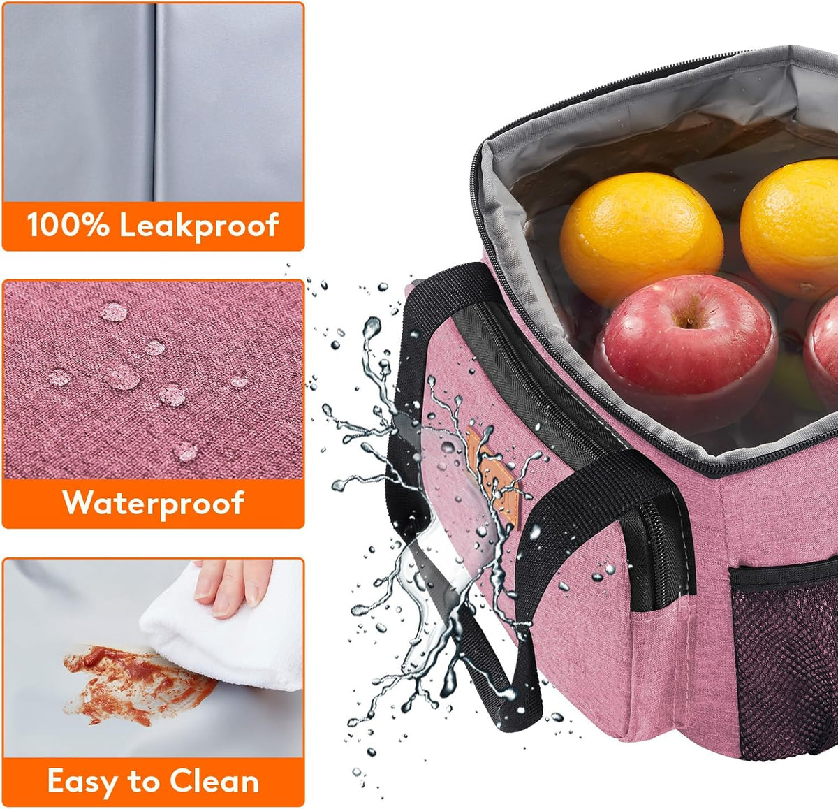 Medium Lunch Bag, Insulated Lunch Box, Soft Cooler Cooling Tote for Adult Men Women, Pink 12-Can (9L)