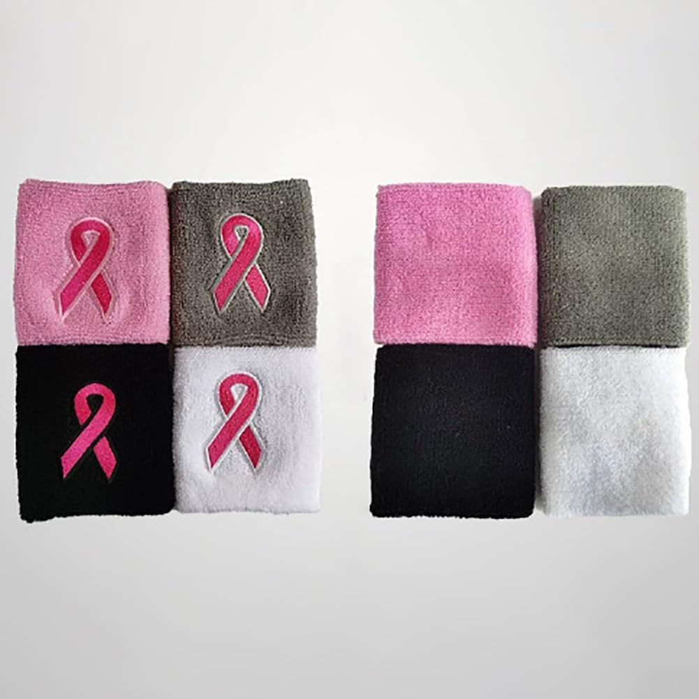 4 Pcs Breast Cancer Awareness Ribbon Wristbands Stretchy Sport Wristbands Athletic Sweat Wristbands Basketball Tennis Wrist Bands Workout Wrist Support Bands Pink