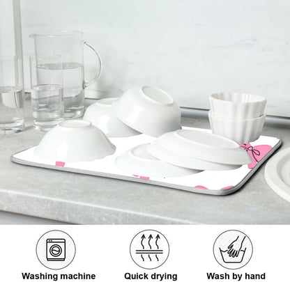 Pink Bows Hearts Pattern Dish Drying Mat 18x24 Absorbent Dishes Pad Dish Drainer Mat Protector for Kitchen Fast Dry