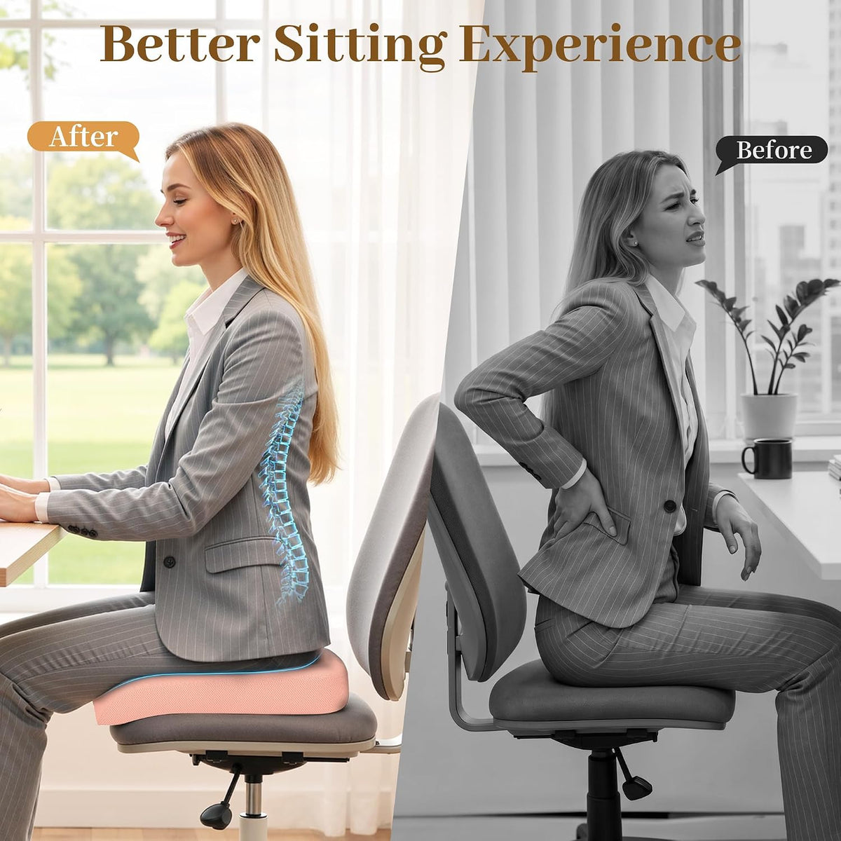 Memory Foam Seat Cushion for Office Chair, 3-Inch, Pink