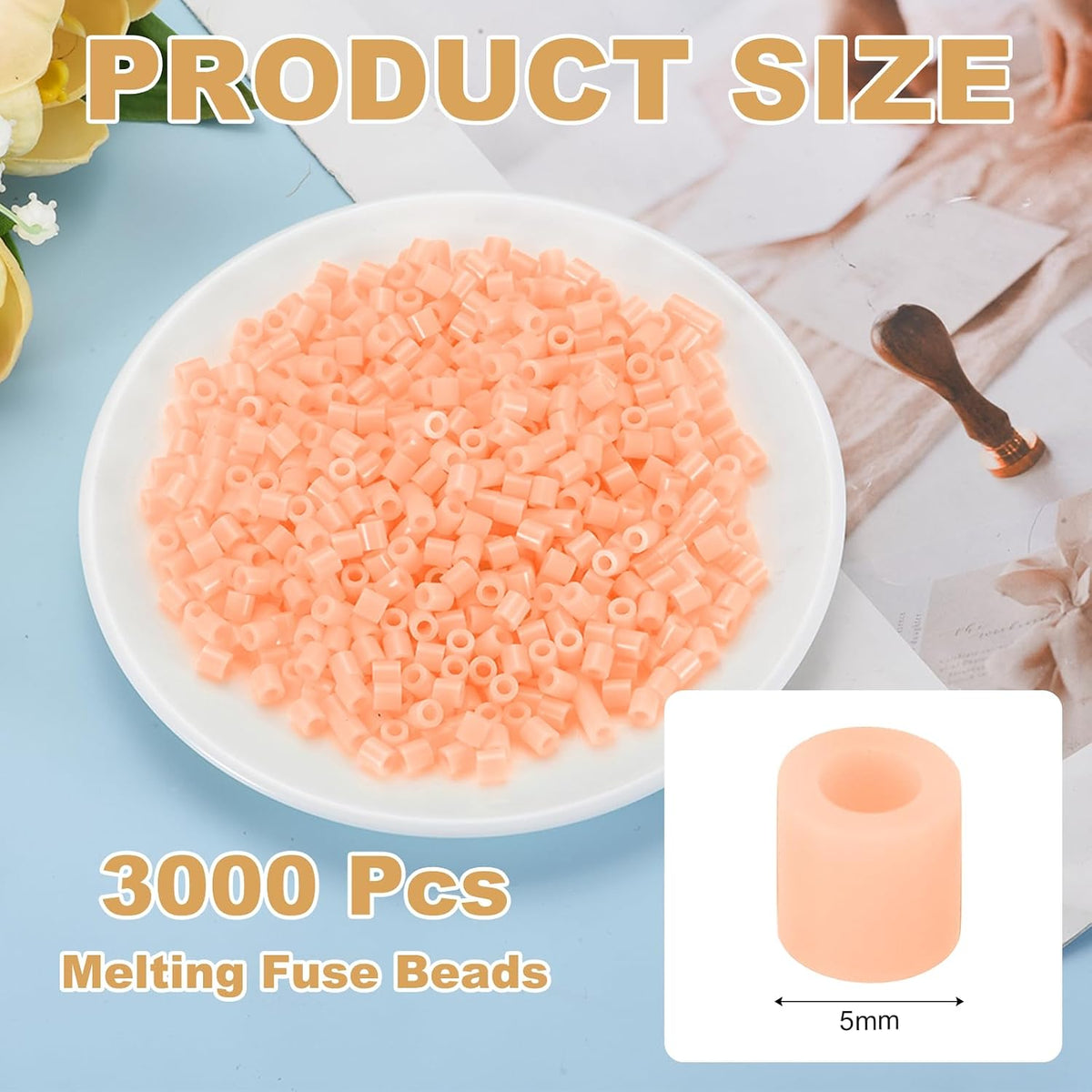 3000Pcs 5mm Fuse Beads Kit Melting Beads for Crafts Peach Pink