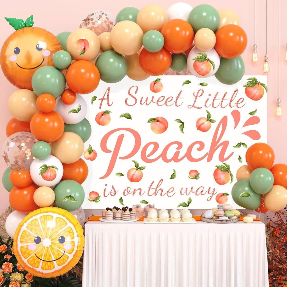 Baby Shower Party Sign Decal Sweet Peach Balloon Arch Backdrop Decals Gender Reveal Stickers Baby Shower Arch Party Decor Fruit Theme Newborn Girl First Birthday Party Supplies Decorations