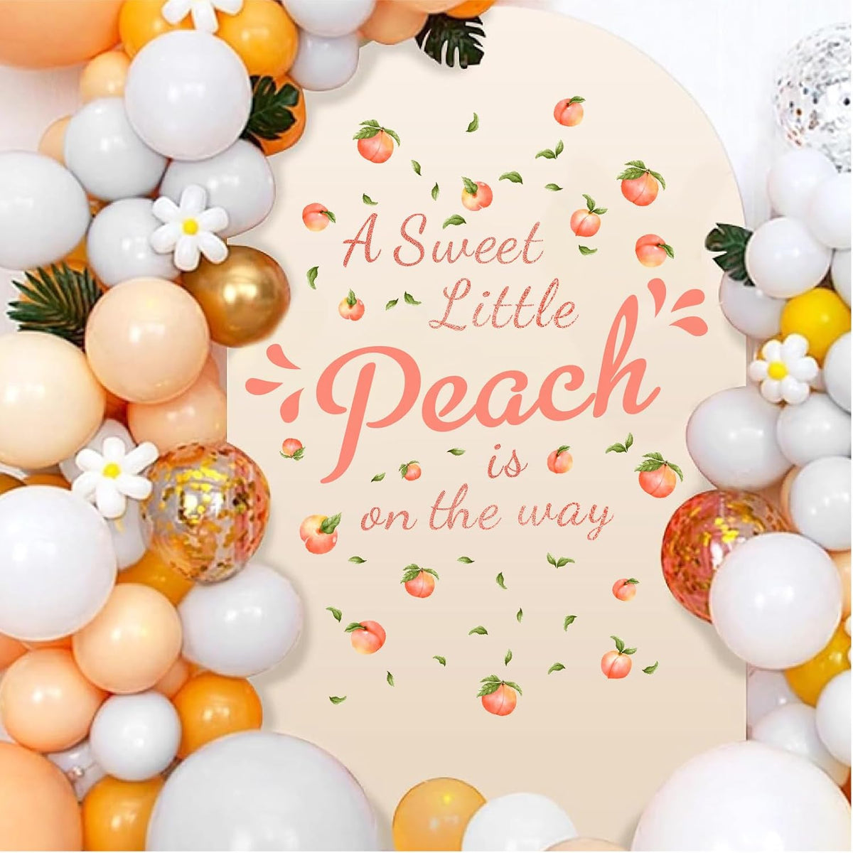 Baby Shower Party Sign Decal Sweet Peach Balloon Arch Backdrop Decals Gender Reveal Stickers Baby Shower Arch Party Decor Fruit Theme Newborn Girl First Birthday Party Supplies Decorations