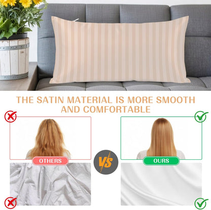 Peach Pink Stripes Satin Pillowcases with Zipper Cal King Size Cooling Silk Pillow Cases for Hair and Skin Soft Modern Vertical Lines Geometric Simple Throw Pillow Covers for Women Men 20x40 Inch