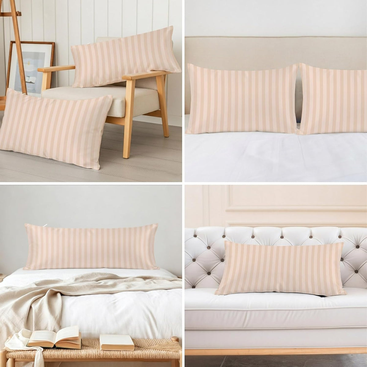 Peach Pink Stripes Satin Pillowcases with Zipper Cal King Size Cooling Silk Pillow Cases for Hair and Skin Soft Modern Vertical Lines Geometric Simple Throw Pillow Covers for Women Men 20x40 Inch