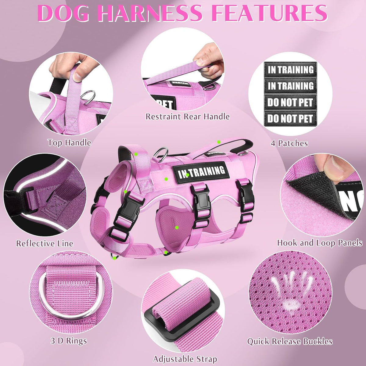 Escape Proof Dog Harness with Double Handle+4 Removable Patches