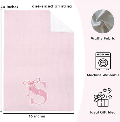 Pink Initial Letter S Hand Towels for Bathroom, Coquette Bow Decor