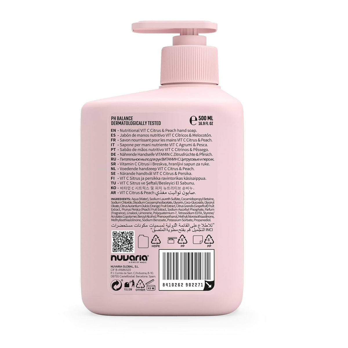 Nourishing Hand Soap - Hand Wash for Hydrated Skin - Vitamin C Enriched Sanitizer with Fruit Extract - Citrus and Peach - 16.9 oz